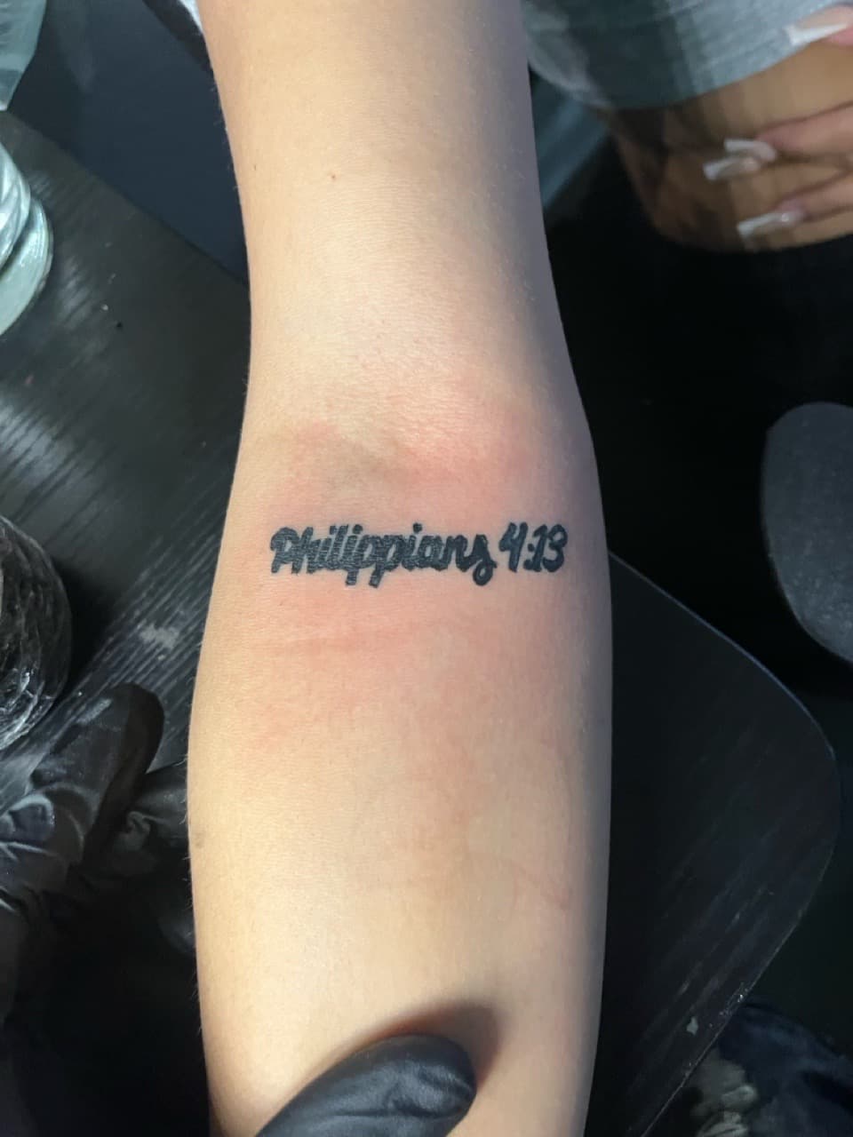 Lettering + Script scripture tattoo on Forearm by TattedbyC3 on TattMe
