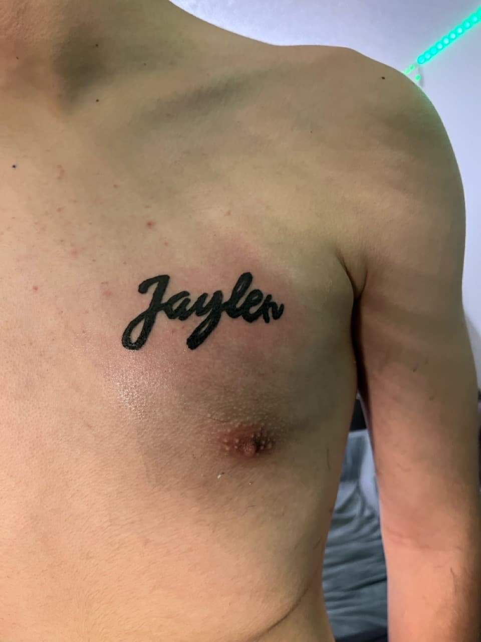 Lettering + Script name tattoo on Chest by TattedbyC3 on TattMe