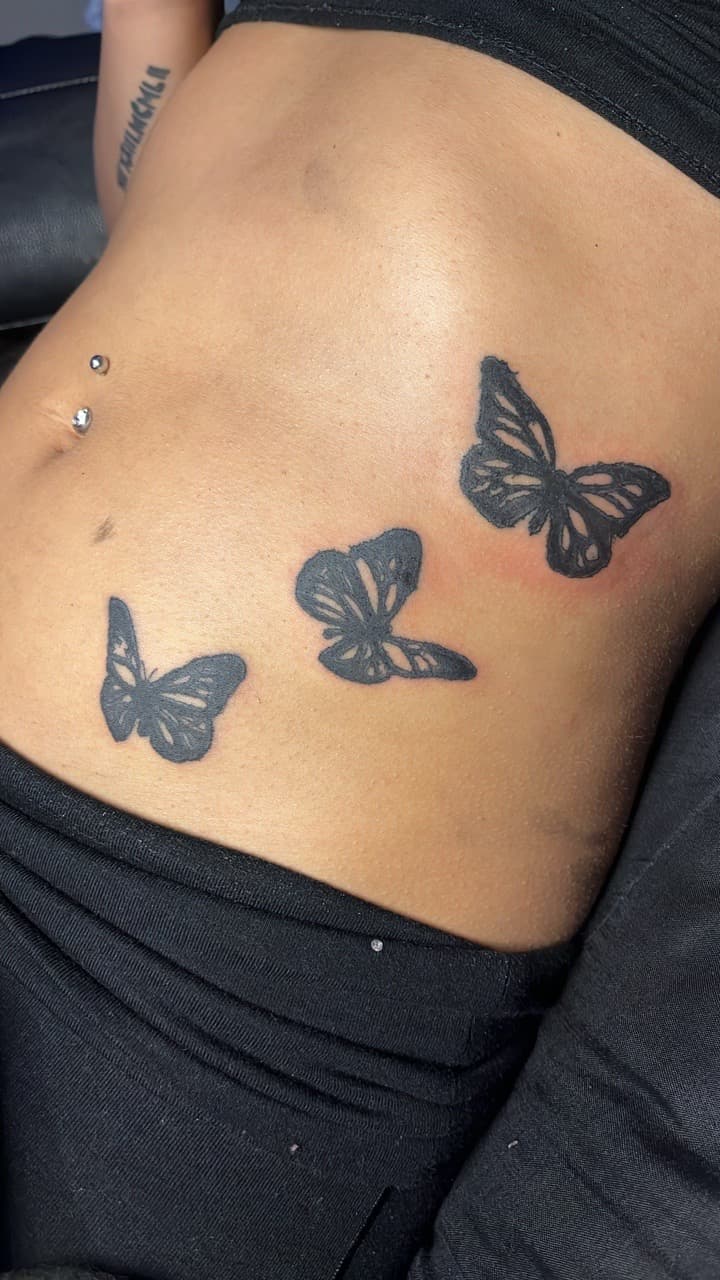 Black-work + Animals butterflies tattoo on Ribs by TattedbyC3 on TattMe