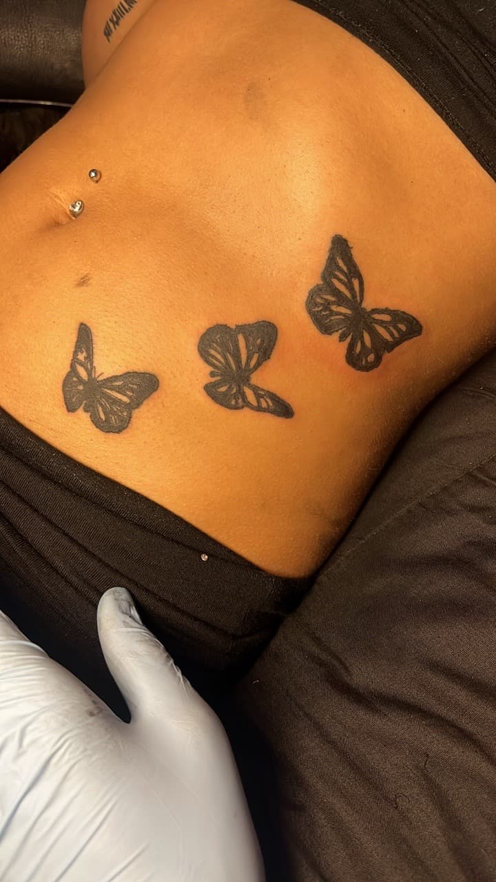 Black-work + Minimalist butterflies tattoo on Stomach by TattedbyC3 on TattMe