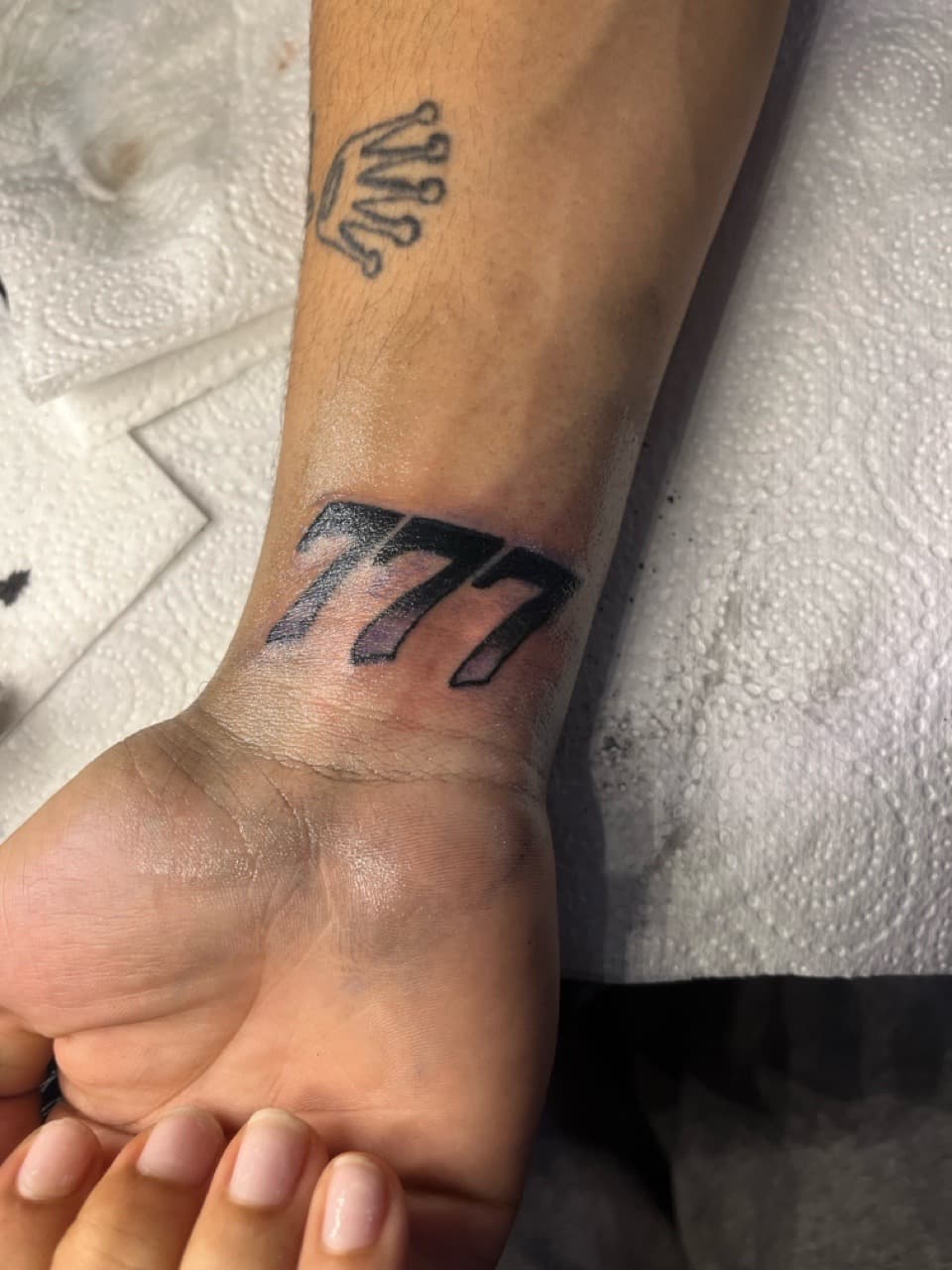 Lettering + Line-work numbers tattoo on Wrist by TattedbyC3 on TattMe