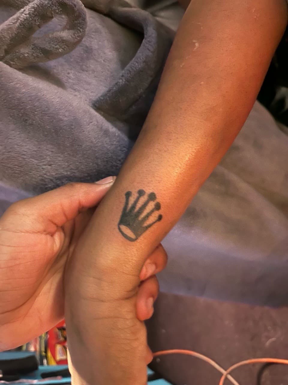 Black-work + Minimalist crown tattoo on Wrist by TattedbyC3 on TattMe