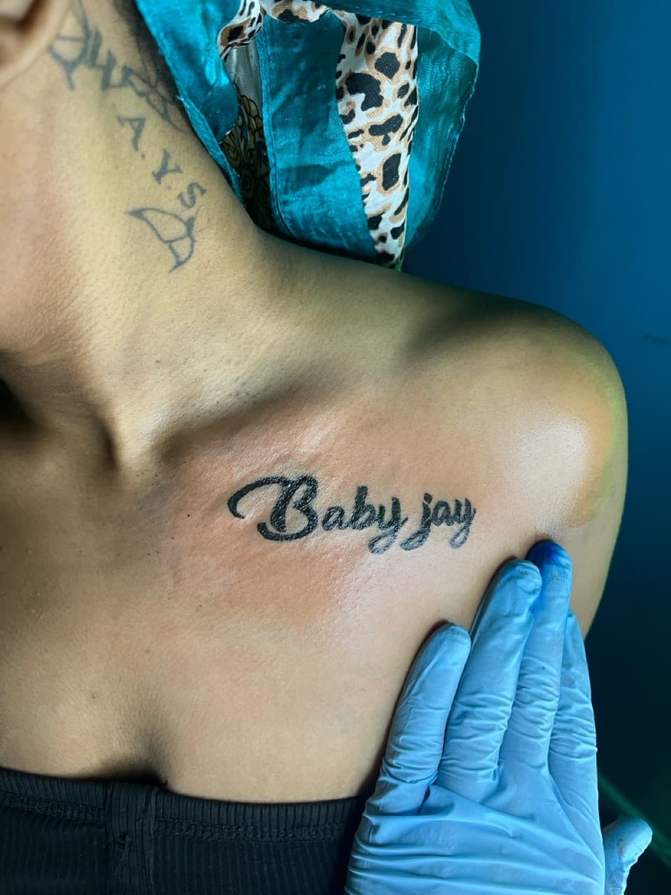 Lettering + Script name tattoo on Sternum by TattedbyC3 on TattMe