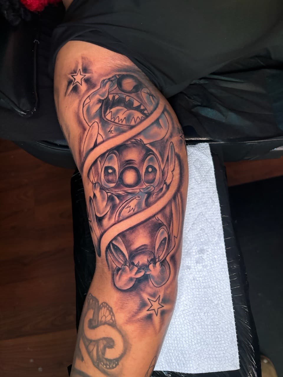 Black & Grey + Pop Culture stitch tattoo on Upper Arm by Lottooink on TattMe