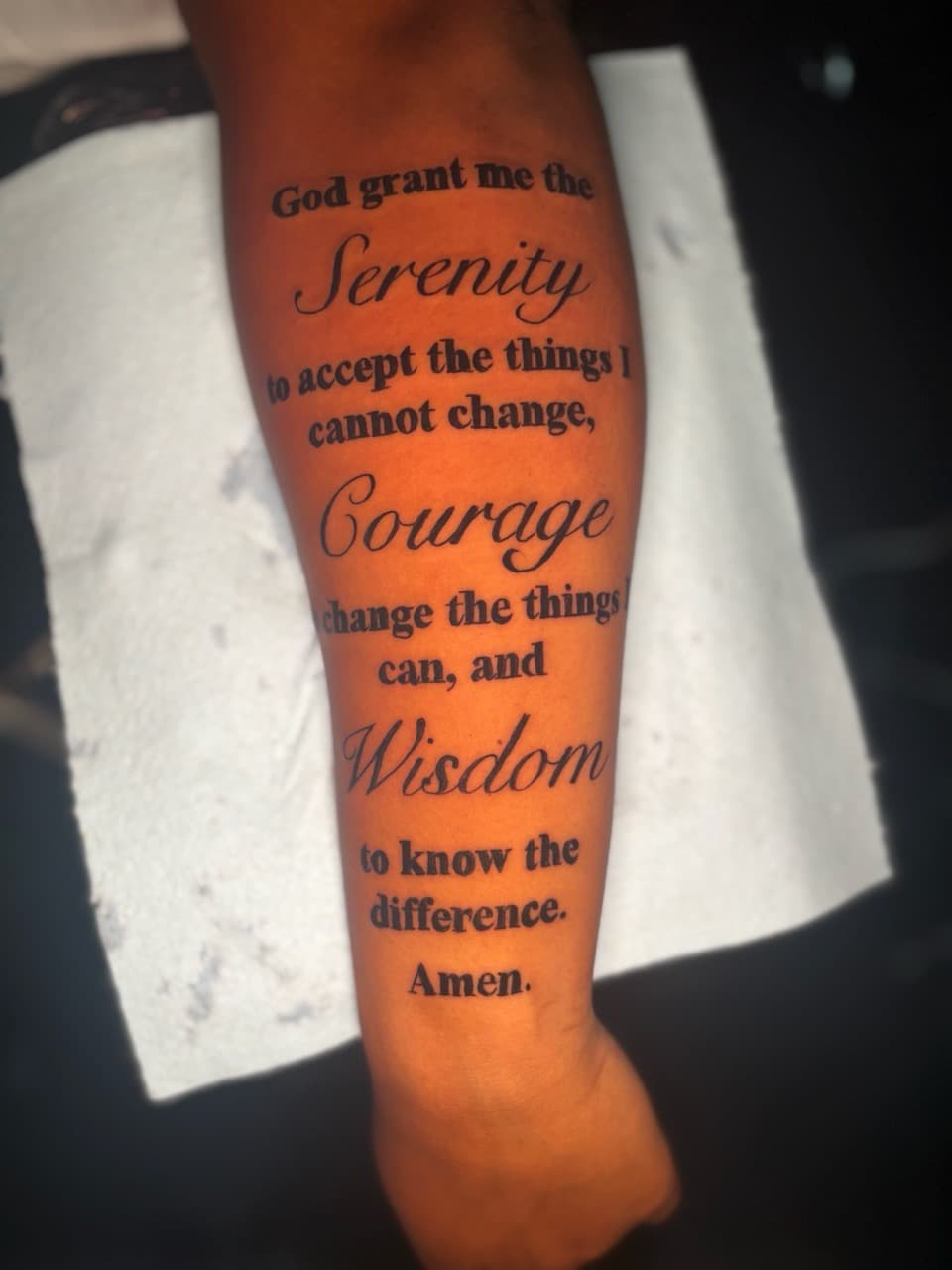 Lettering + Script prayer tattoo on Forearm by Lottooink on TattMe