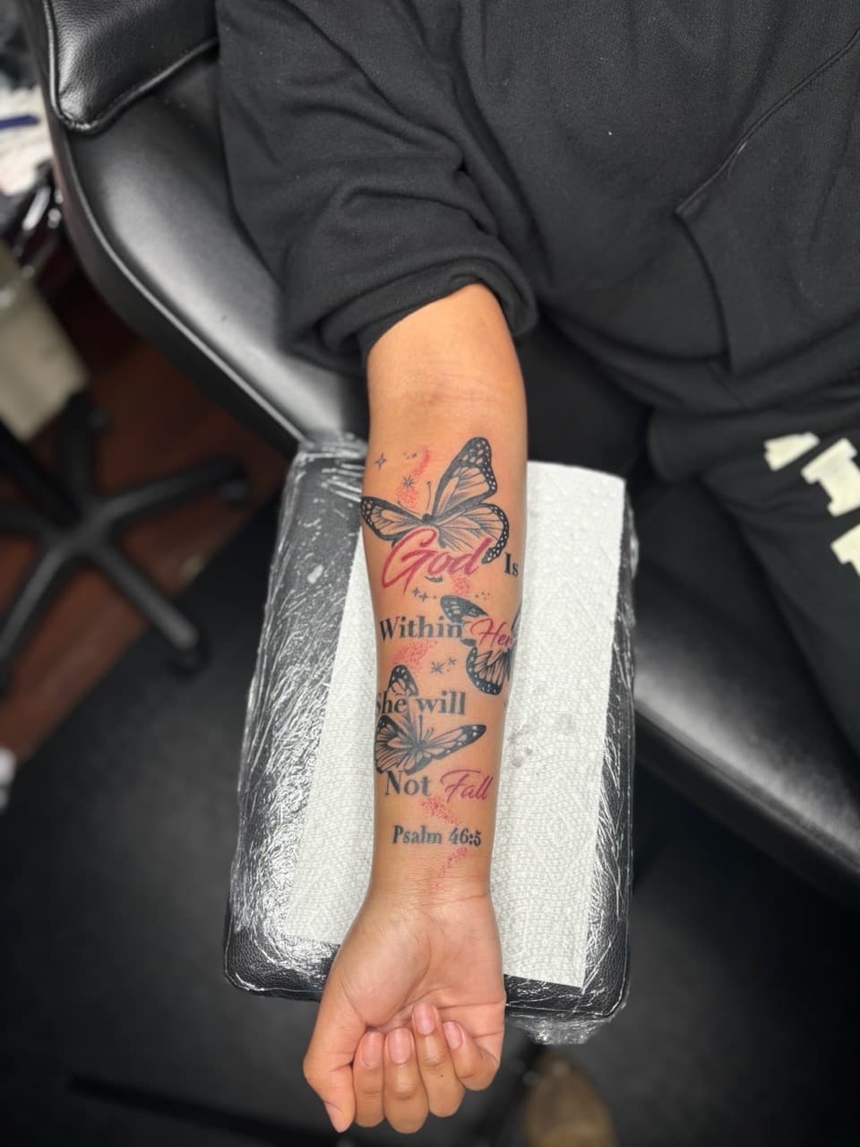 Lettering + Script butterflies tattoo on Forearm by Lottooink on TattMe