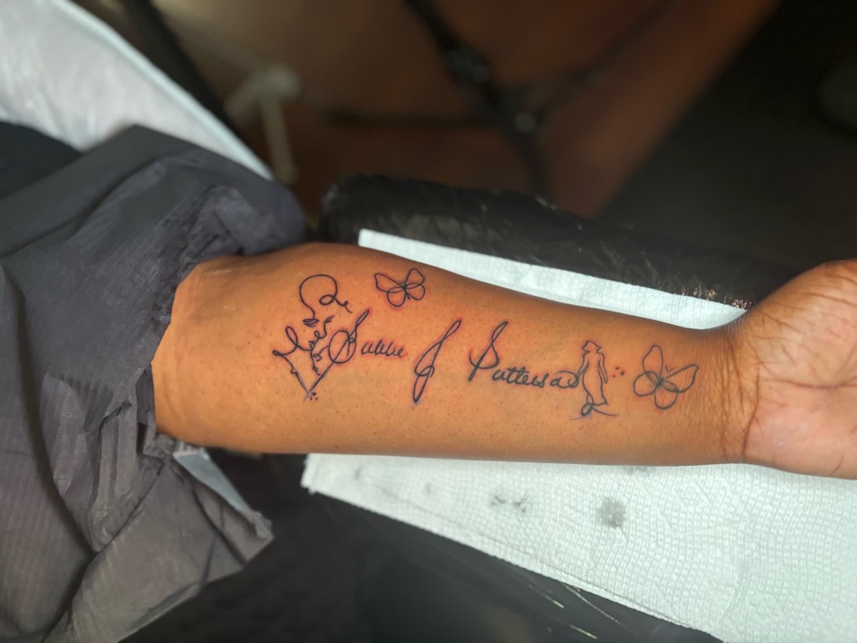Fine Line + Lettering butterflies tattoo on Forearm by Lottooink on TattMe