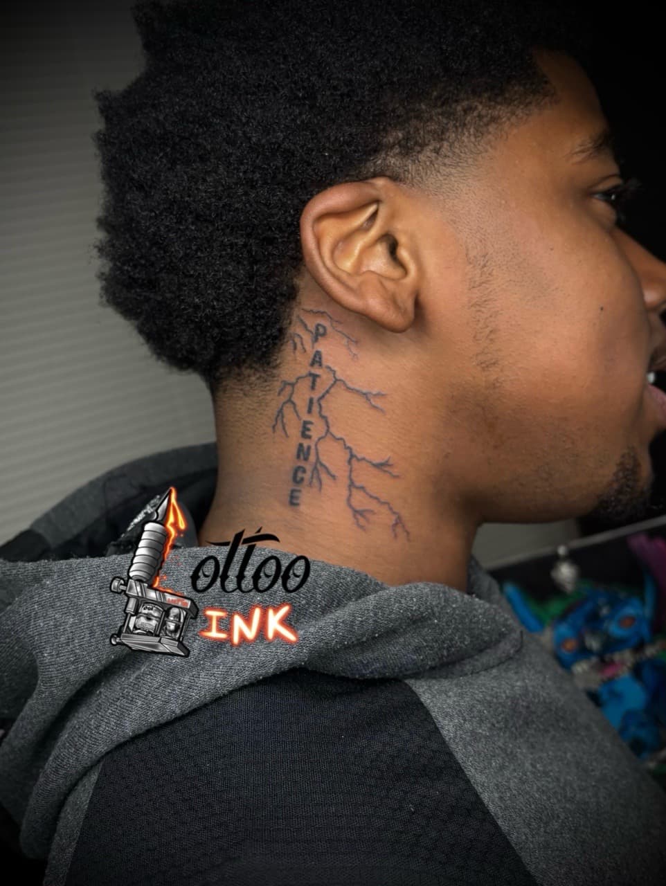 Lettering + Fine Line patience tattoo on Neck (Side) by Lottooink on TattMe