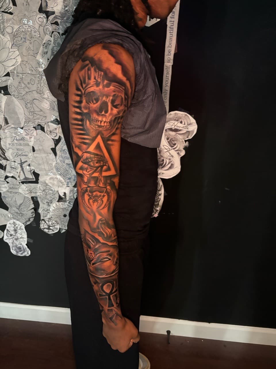 Black & Grey + Illustrative skull tattoo on Full Sleeve by Lottooink on TattMe