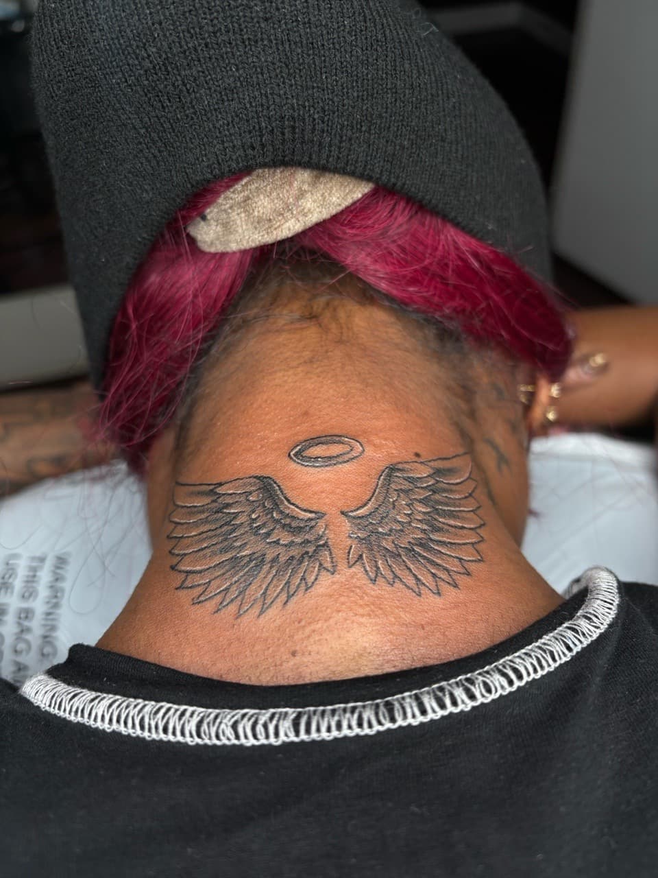Fine Line + Line-work halo tattoo on Neck (Back) by Lottooink on TattMe