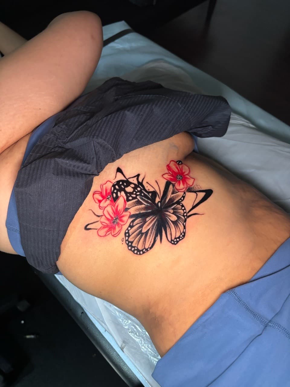 Illustrative + Floral butterfly tattoo on Side (Torso) by Lottooink on TattMe