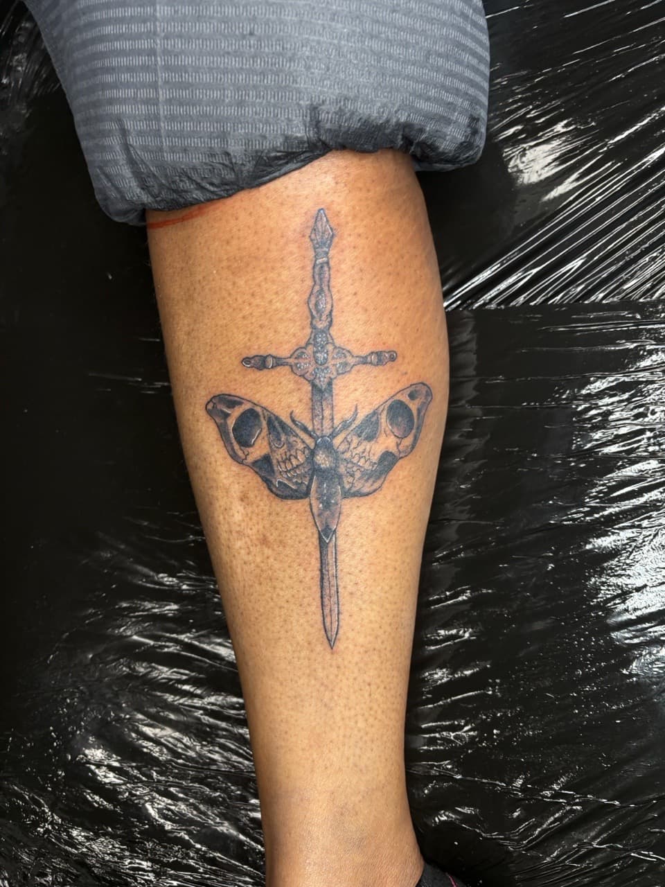 Black & Grey + Illustrative sword tattoo on Calf by Lottooink on TattMe