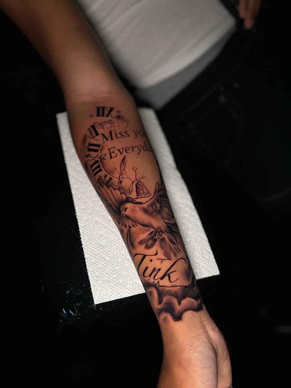 Black & Grey + Lettering clock tattoo on Forearm by Lottooink on TattMe