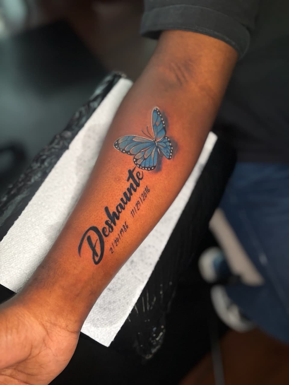 Lettering + Script butterfly tattoo on Forearm by Lottooink on TattMe