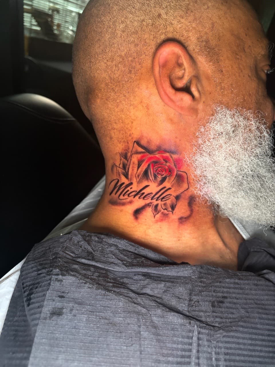 Floral + Lettering rose tattoo on Neck (Side) by Lottooink on TattMe
