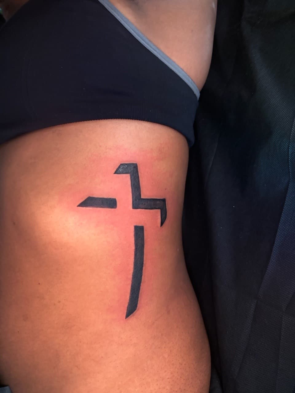 Geometric + Minimalist cross tattoo on Ribs by Lottooink on TattMe