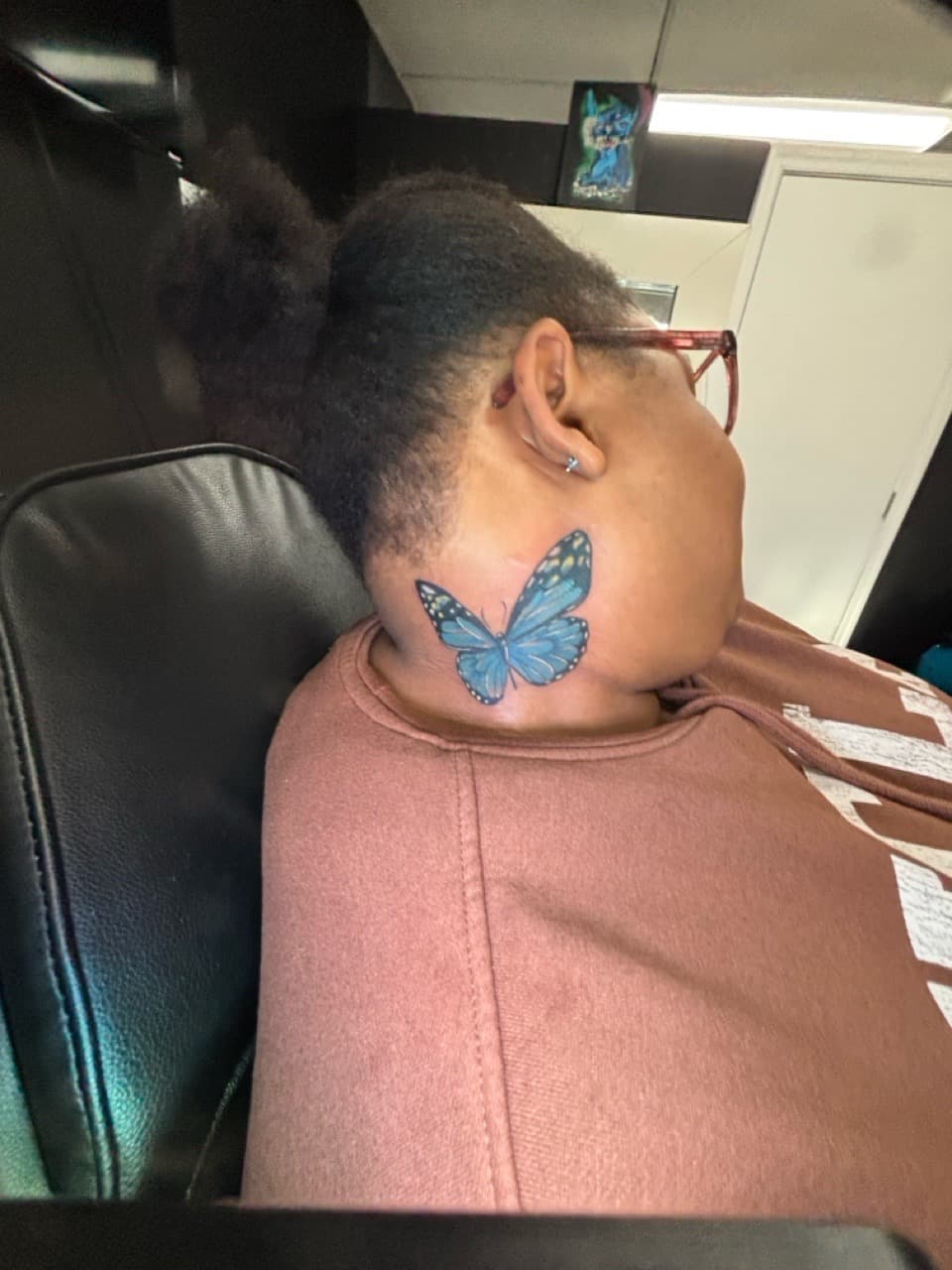 Color + Illustrative butterfly tattoo on Neck (Side) by Lottooink on TattMe