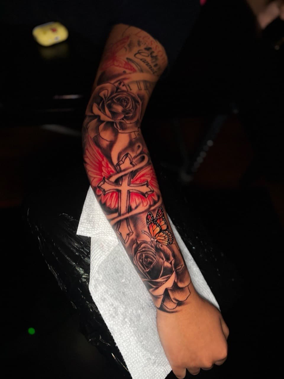 Black & Grey + Color roses tattoo on Full Sleeve by Lottooink on TattMe