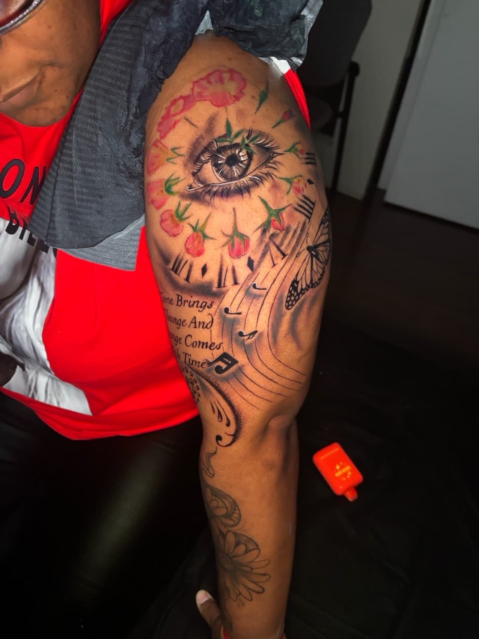 Realism + Illustrative eye tattoo on Half Sleeve by Lottooink on TattMe
