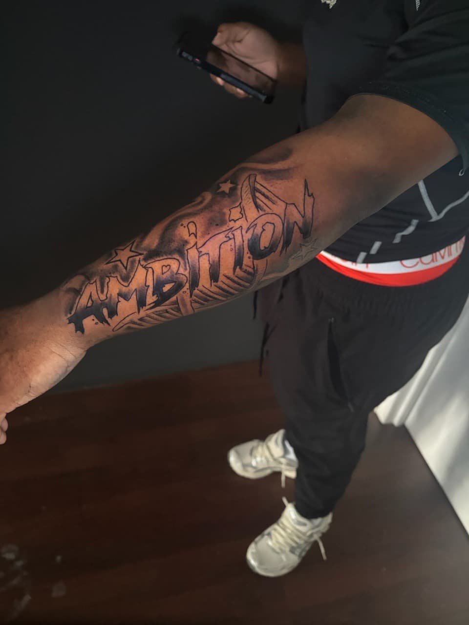 Lettering + Black & Grey ambition tattoo on Forearm by Lottooink on TattMe