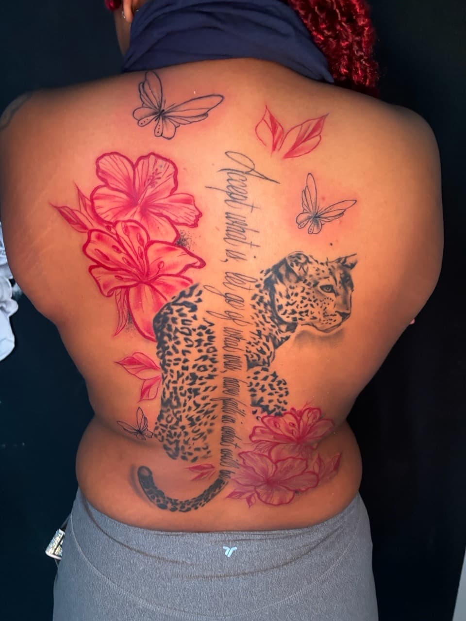 Black & Grey + Floral leopard tattoo on Spine by Lottooink on TattMe