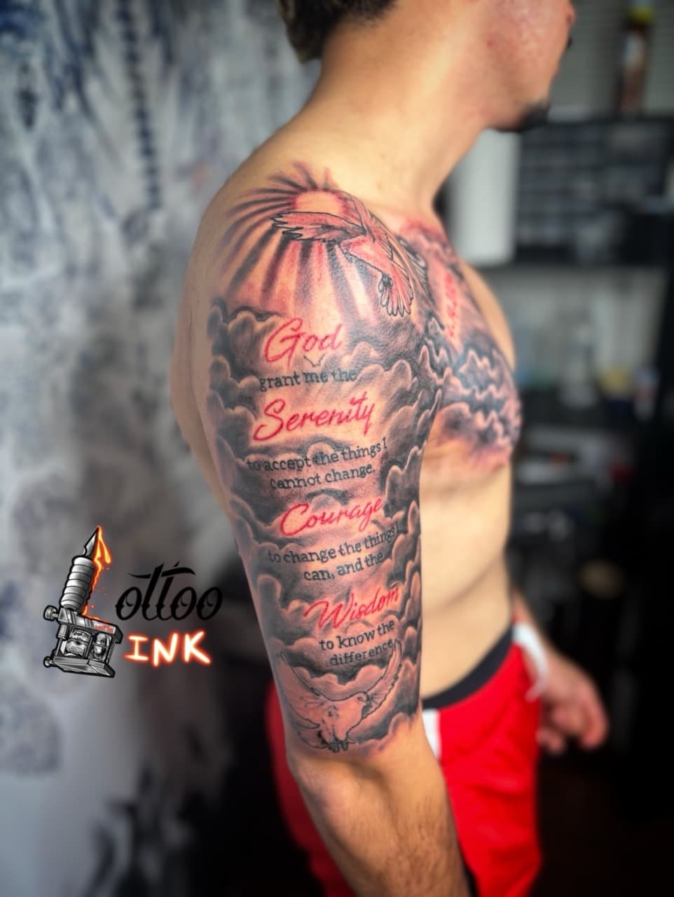 Lettering + Script dove tattoo on Upper Arm by Lottooink on TattMe