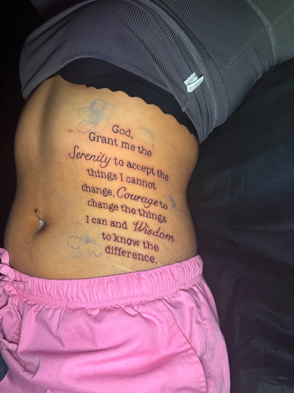 Lettering + Script serenity prayer tattoo on Stomach by Lottooink on TattMe