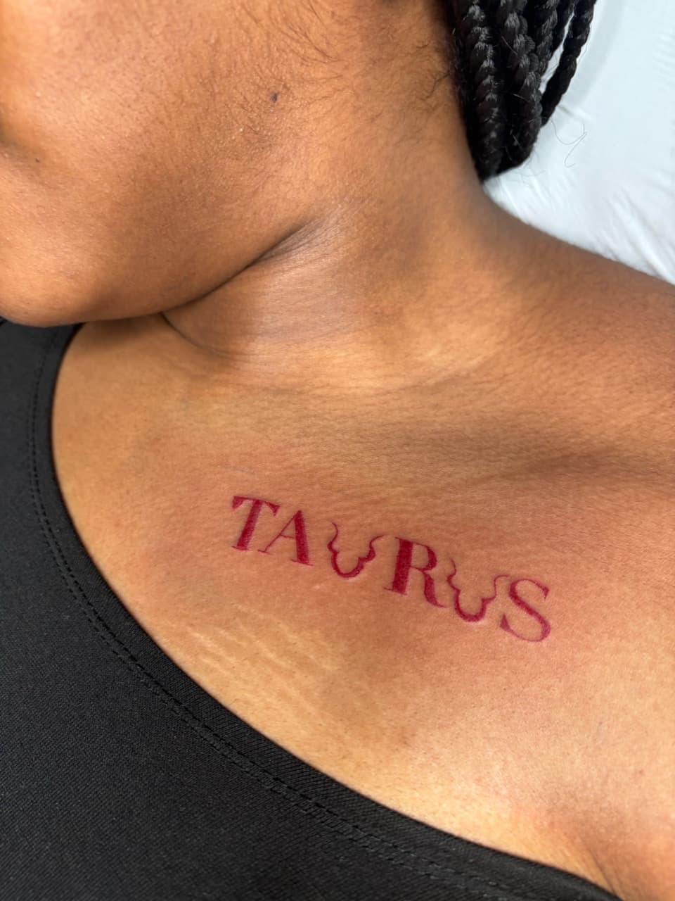 Lettering + Color taurus tattoo on Chest by Lottooink on TattMe