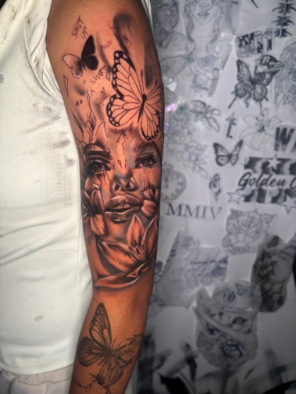 Black & Grey + Realism woman tattoo on Half Sleeve by Lottooink on TattMe