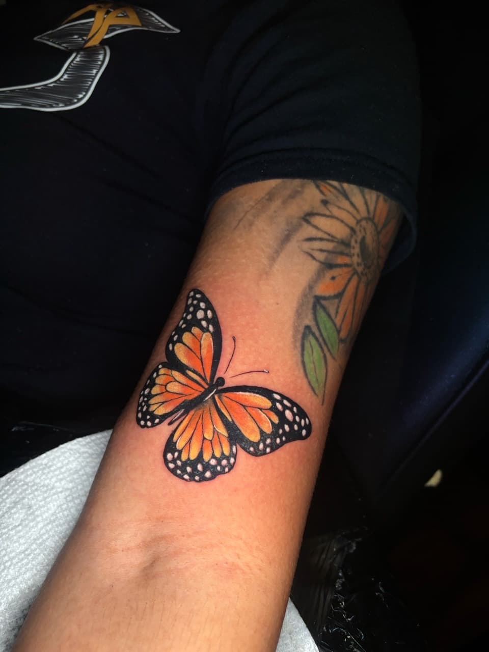 Color + Illustrative butterfly tattoo on Forearm by Lottooink on TattMe
