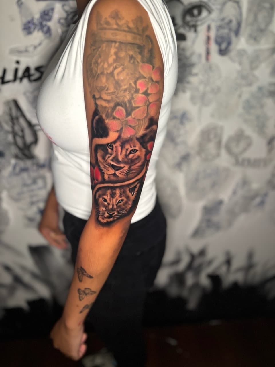 Realism + Black & Grey lioness tattoo on Upper Arm by Lottooink on TattMe