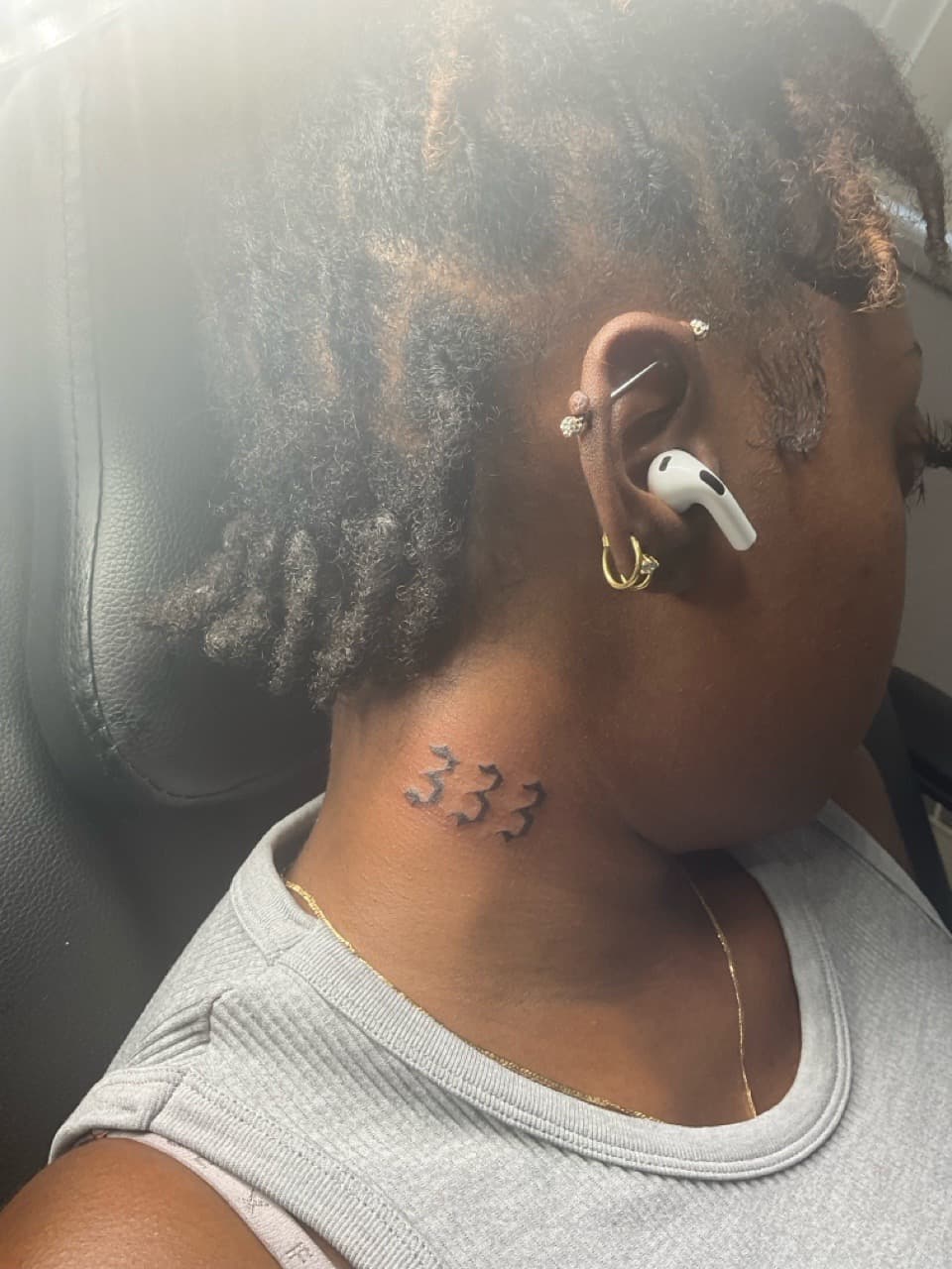 Lettering + Black-work numbers tattoo on Neck (Side) by PIKAISSO on TattMe