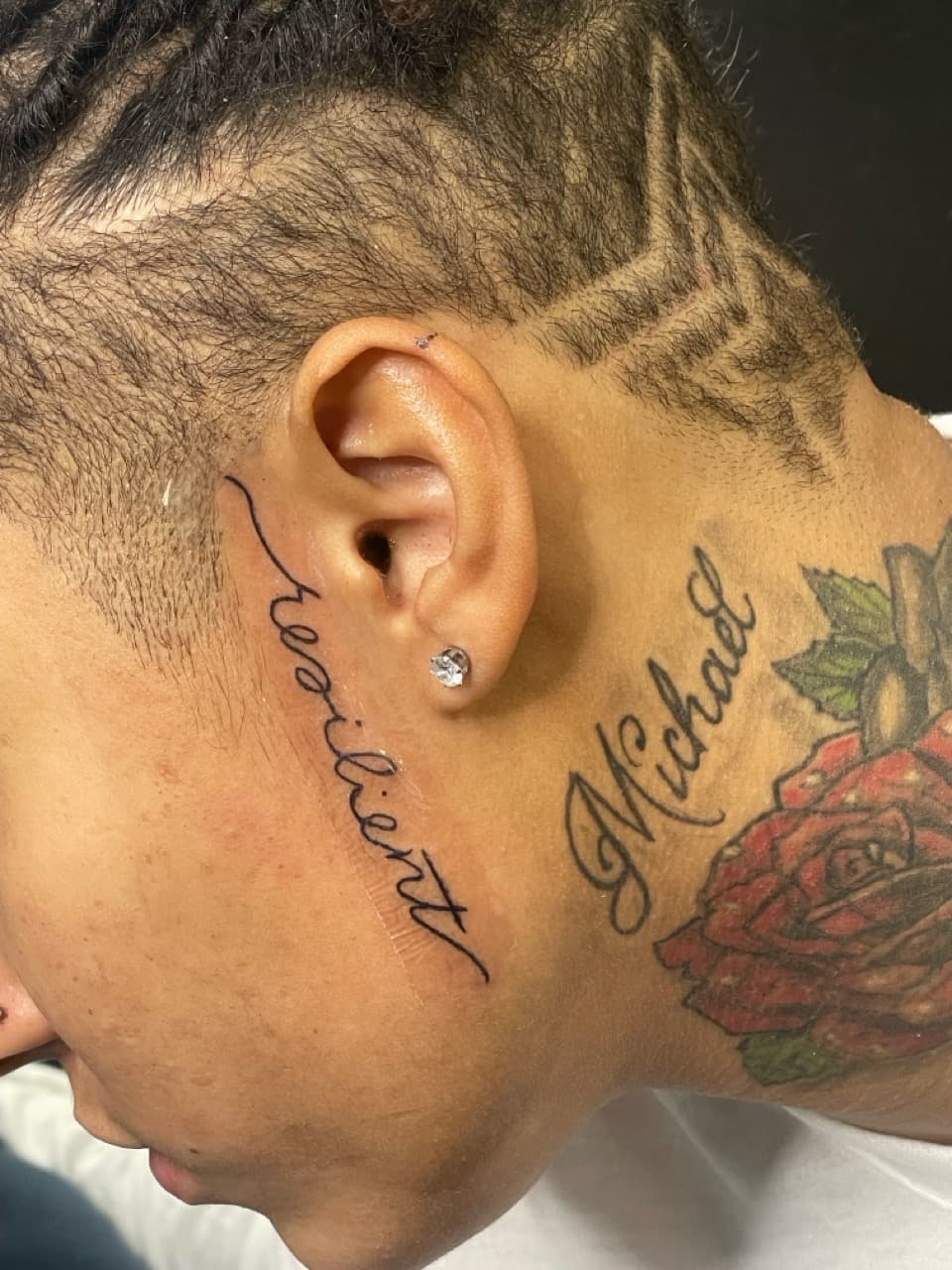 Lettering + Script resilient tattoo on Face by PIKAISSO on TattMe