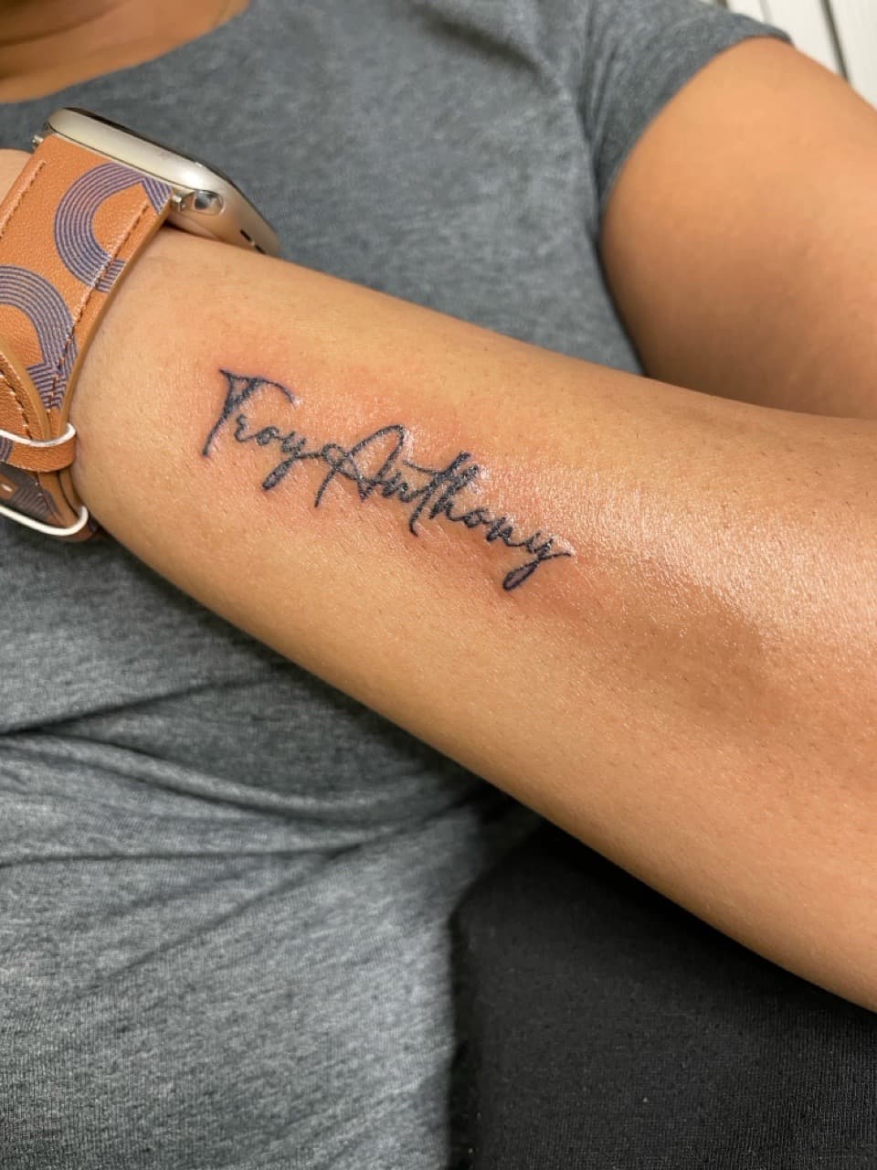 Script + Lettering name tattoo on Forearm by PIKAISSO on TattMe