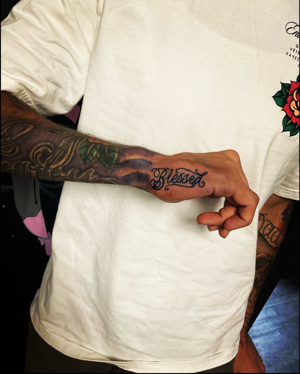 Lettering + Script blessed tattoo on Hand by PIKAISSO on TattMe