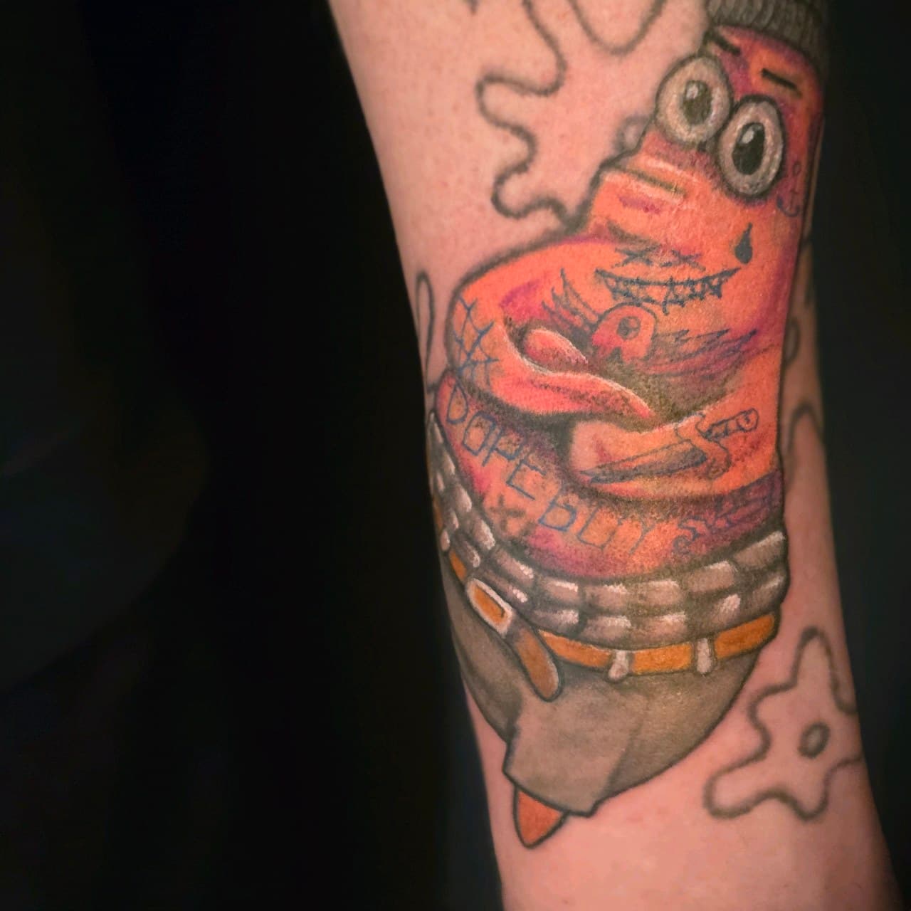 Cartoon + Color patrick star tattoo on Forearm by Mars_Inko on TattMe
