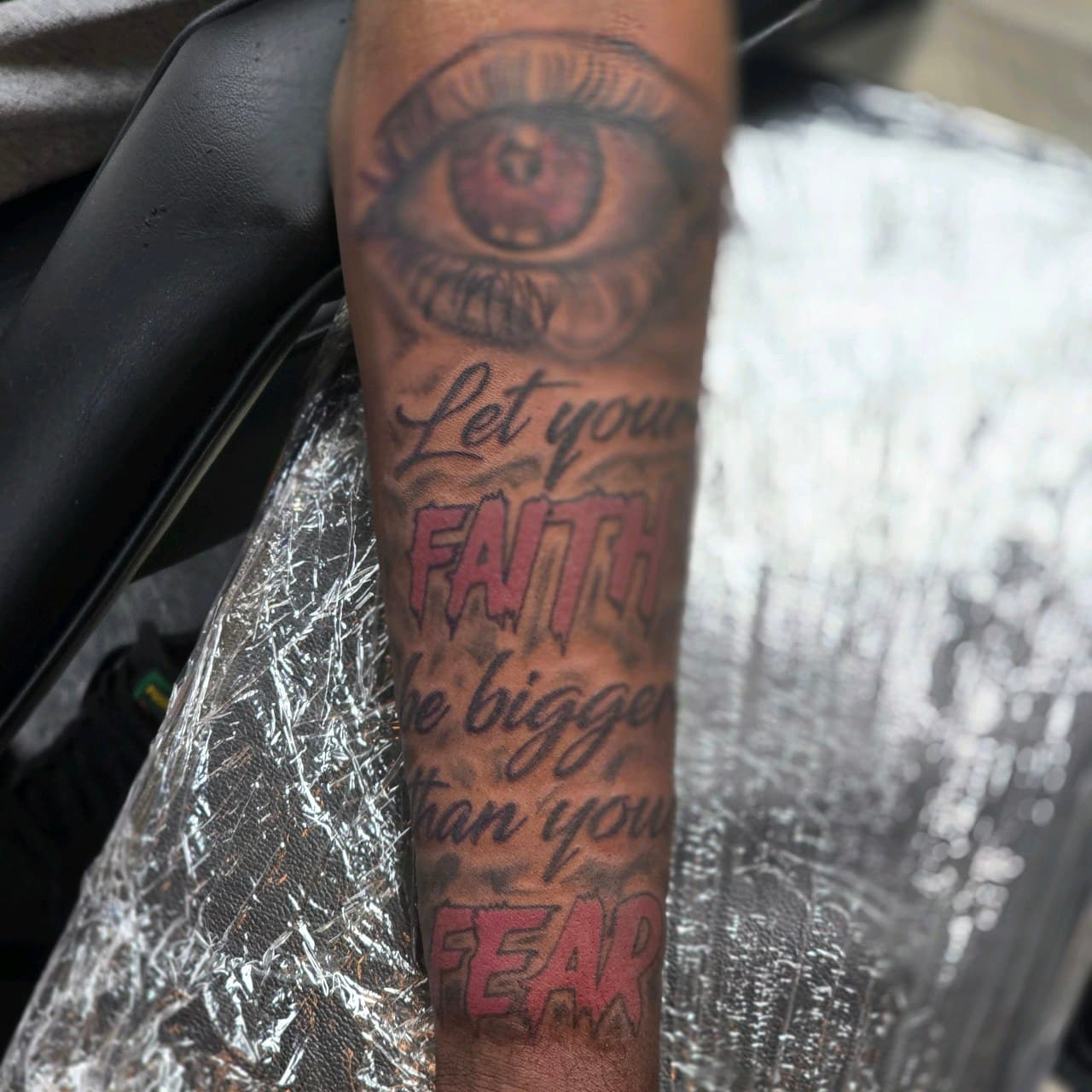 Lettering + Script eye tattoo on Forearm by Mars_Inko on TattMe