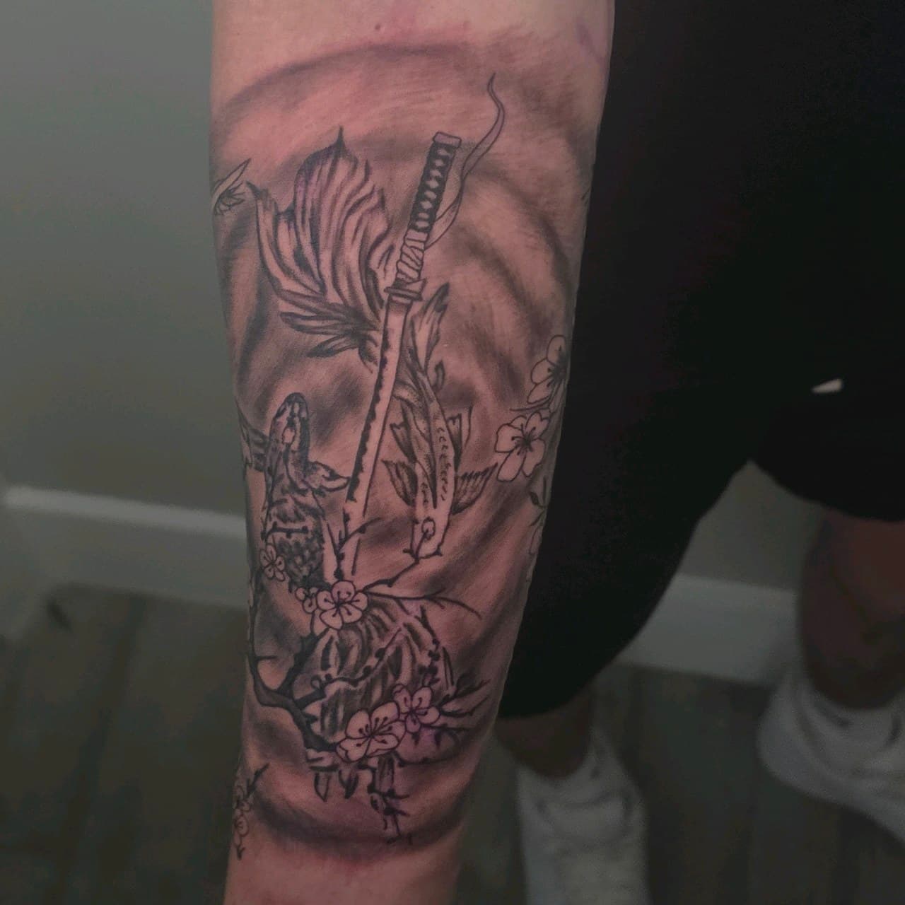 Japanese + Black & Grey katana tattoo on Forearm by Mars_Inko on TattMe