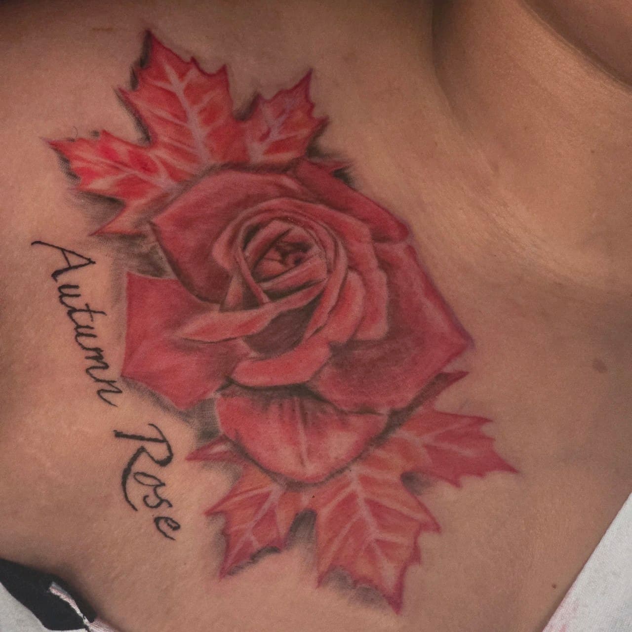 Floral + Color rose tattoo on Chest by Mars_Inko on TattMe