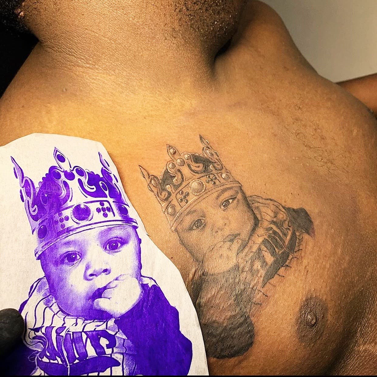 Black & Grey + Realism baby tattoo on Chest by INKK_LYFE on TattMe