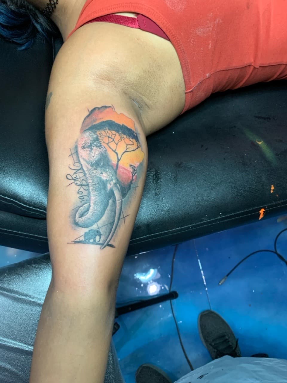 Illustrative + Color elephant tattoo on Upper Arm by INKK_LYFE on TattMe