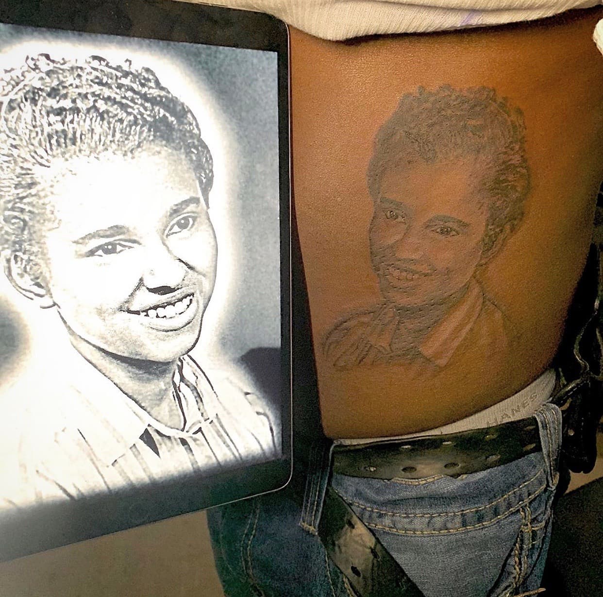 Portrait + Black & Grey child tattoo on Thigh by INKK_LYFE on TattMe
