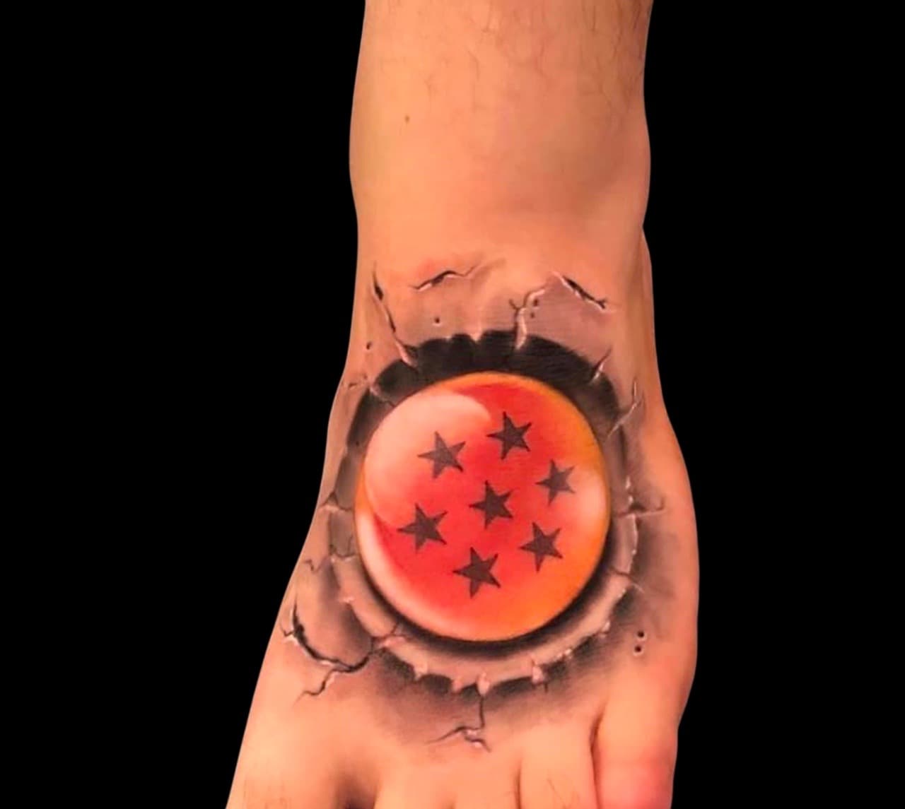 Realism + 3D dragon ball tattoo on Foot by Surrender_Ink on TattMe