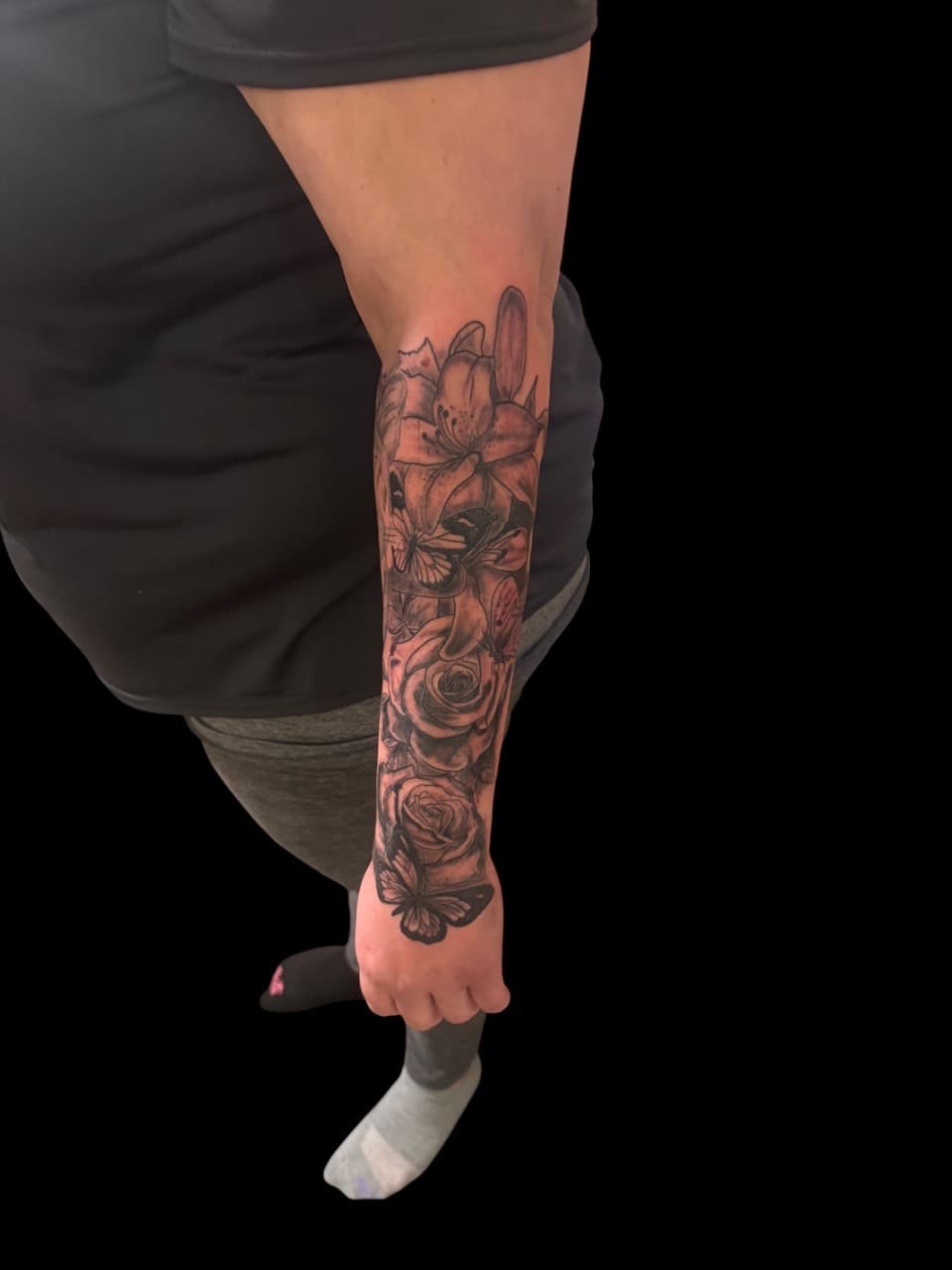 Black & Grey + Floral flowers tattoo on Forearm by Surrender_Ink on TattMe