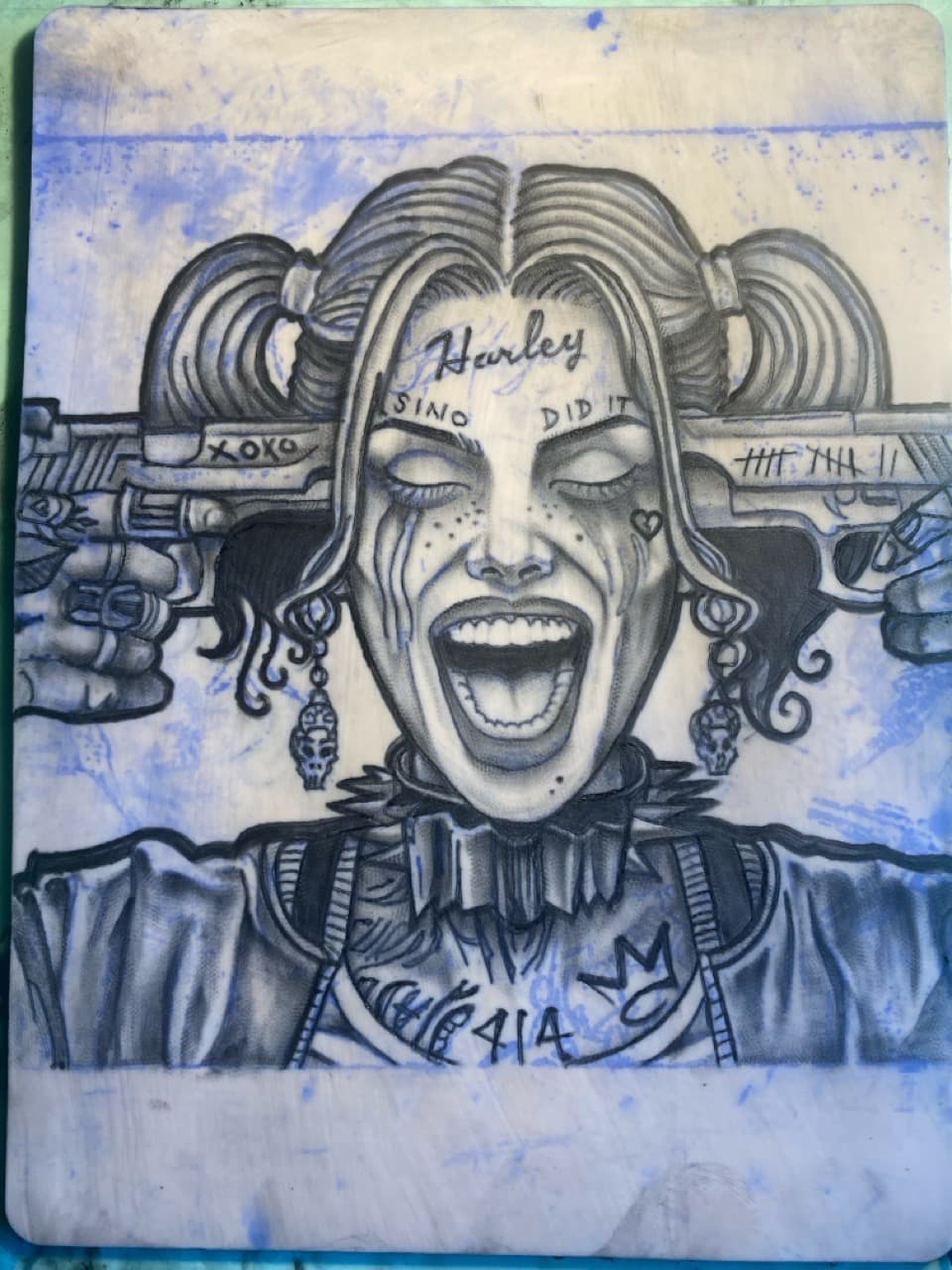 Illustrative + Black & Grey harley quinn tattoo by ONEWAY_Ink on TattMe