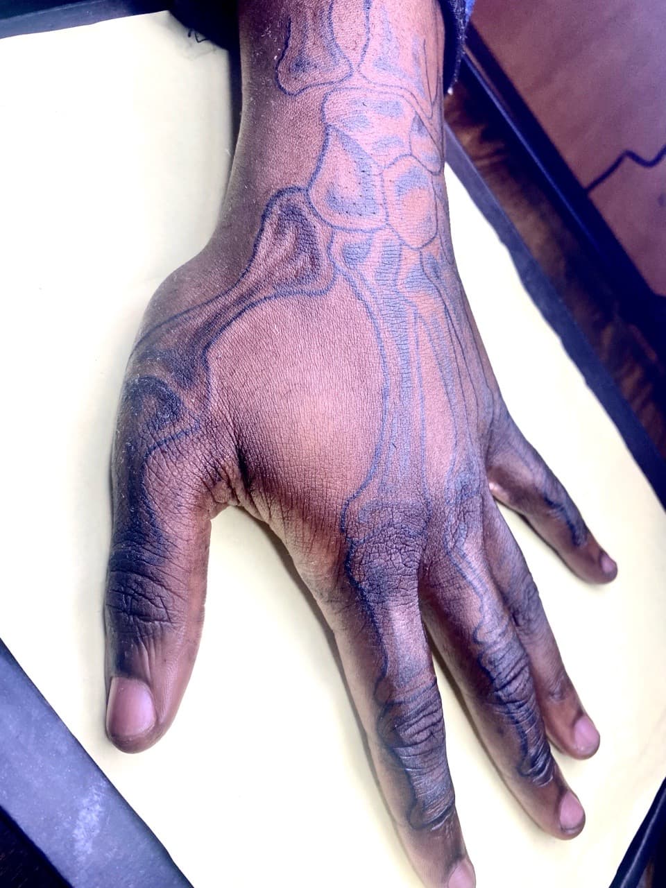 Line-work + Illustrative skeleton tattoo on Hand by ONEWAY_Ink on TattMe