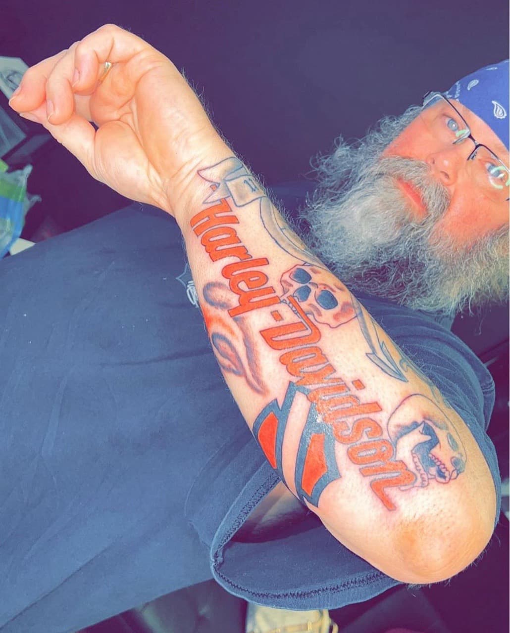 Lettering + Color harley-davidson tattoo on Forearm by Jay on TattMe