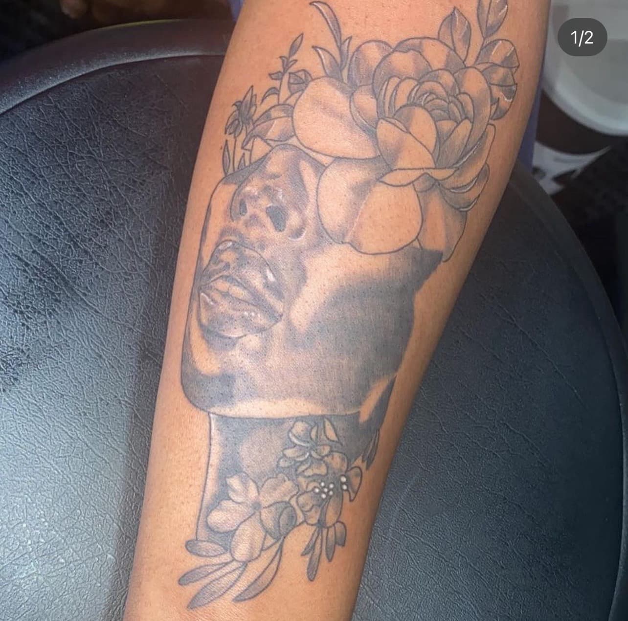 Black & Grey + Floral woman tattoo on Forearm by Jay on TattMe