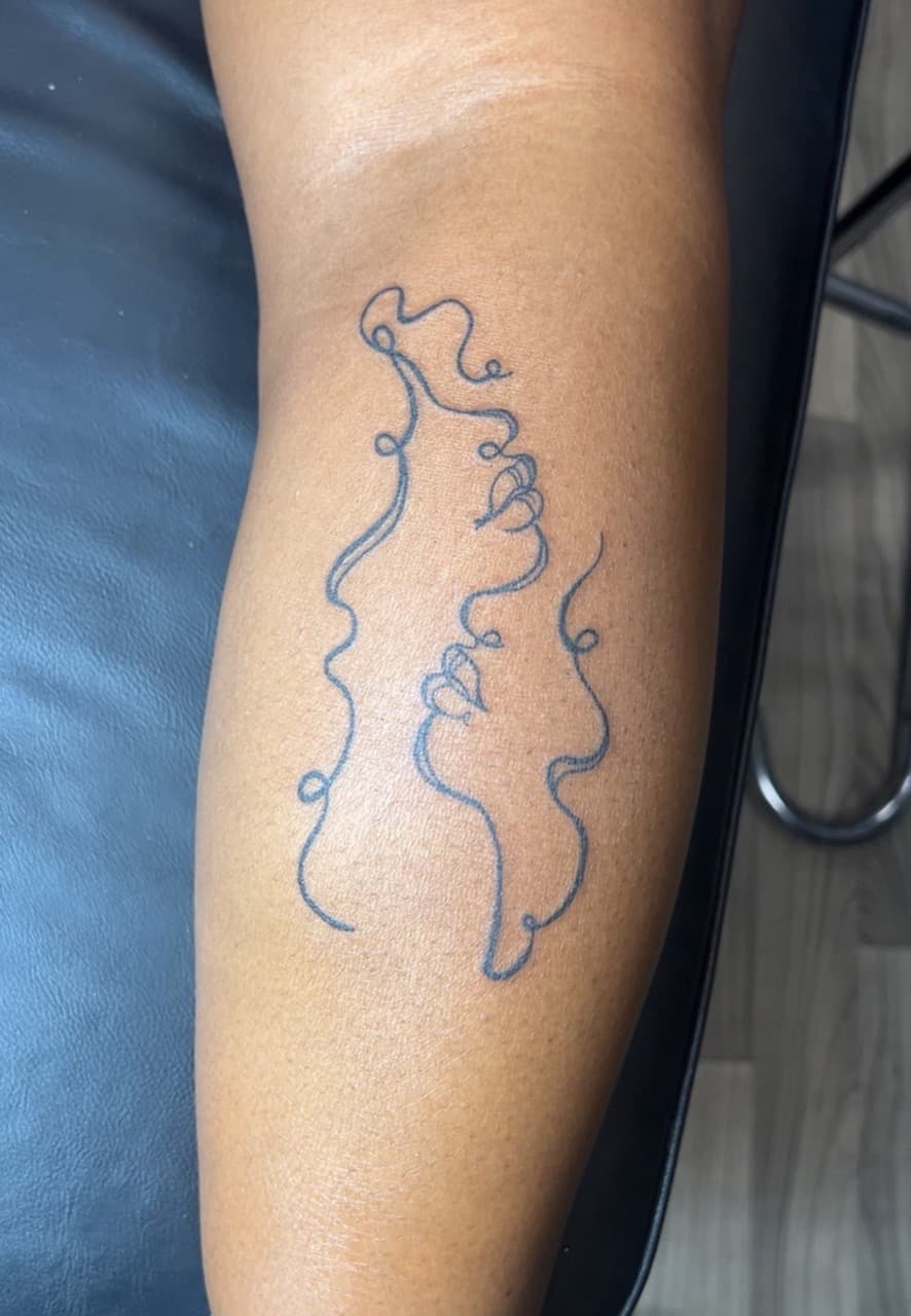 Fine Line + Line-work faces tattoo on Calf by Jay on TattMe
