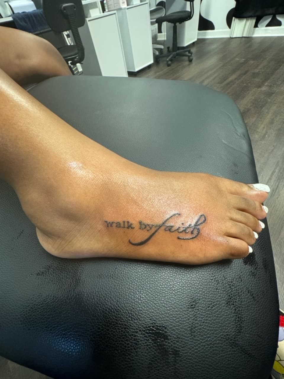 Lettering + Script faith tattoo on Foot by Malik_Coates on TattMe